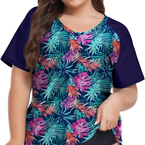 Plus Size Rash Guard Shirt for Women Short Sleeve Swim Top image 1